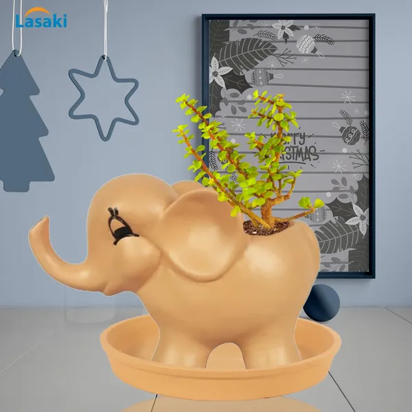 Jumbo_Ginger_With_Plate_Ginger_R4_Ceramic_Pots_For_Indoor_Plants,Planters,Flower,Gamla,Outdoor,Balcony,Home,Garden,Decor(Pot-L-18_X_W-10_X_H-12_Cm,Plate-H-2Xd-13Cm)