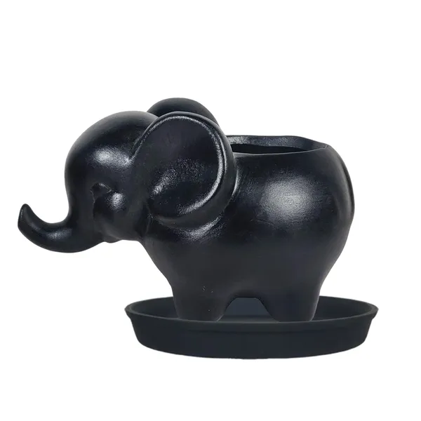 Jumbo_Black_With_Plate_Black_R4_Ceramic_Pots_For_Indoor_Plants,Planters,Flower,Gamla,Outdoor,Balcony,Home,Garden,Decor(Pot-L-18_X_W-10_X_H-12_Cm,Plate-H-2Xd-13Cm)