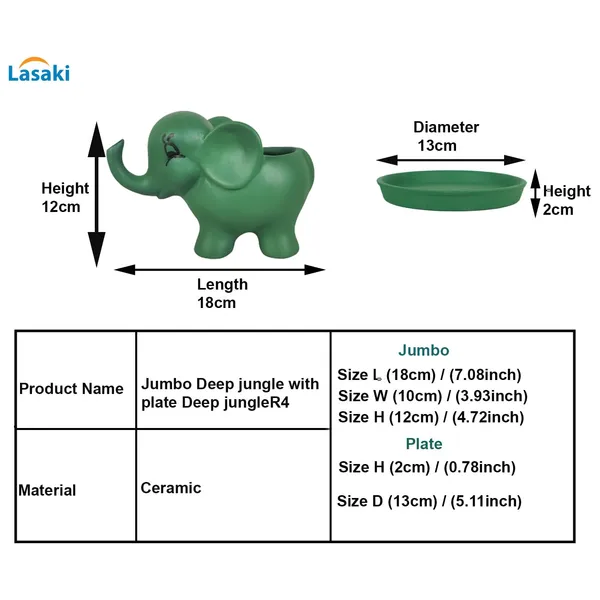 Jumbo_Deep_Jungle_With_Plate_Deep_Jungle_R4_Ceramic_Pots_For_Indoor_Plants,Planters,Flower,Gamla,Balcony,Home,Garden,Decor(Pot-L-18_X_W-10_X_H-12_Cm,Plate-H-2Xd-15Cm)