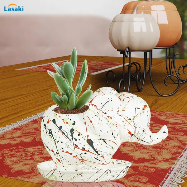 Jumbo_Multi_With_Plate_Multi_R4_Ceramic_Pots_For_Indoor_Plants,Planters,Flower,Gamla,Outdoor,Balcony,Home,Garden,Decor(Pot-L-18_X_W-10_X_H-12_Cm,Plate-H-2Xd-13Cm)