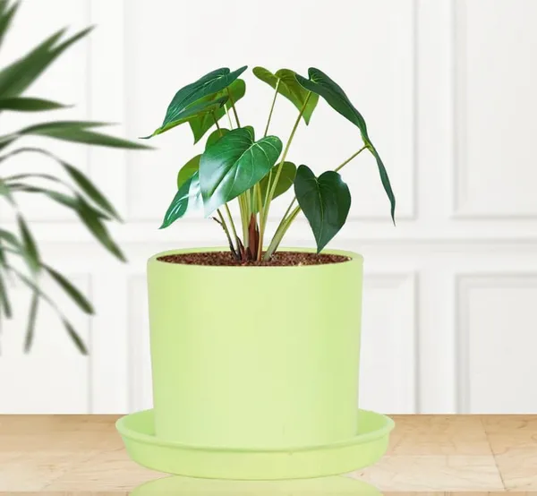 Sara_4_Inch_Mint_With_Plate_Mint_R5_Ceramic_Pots_For_Indoor_Plants,Planters,Flower,Gamla,Outdoor,Balcony,Home,Garden,Decor(Pot-H-10.5Cmxd-12Cm,Plate-H-2Xd-15Cm)