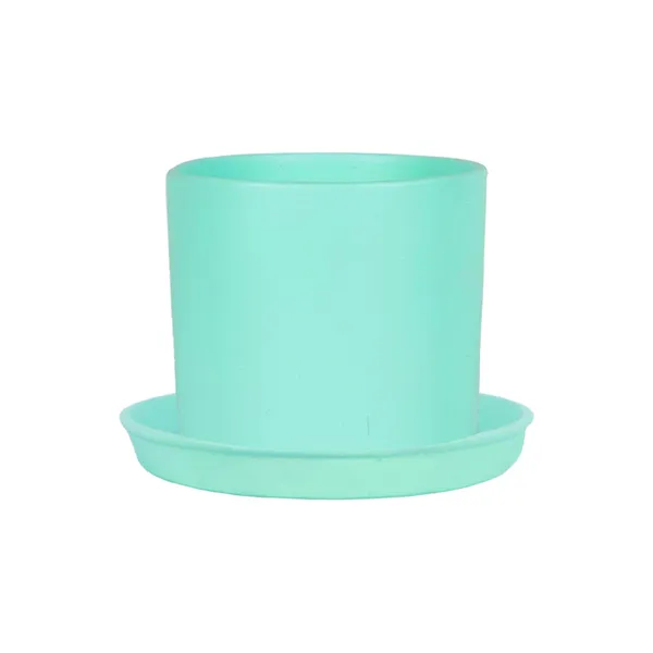 Sara_4_Inch_Aqua_With_Plate_Aqua_R5_Ceramic_Pots_For_Indoor_Plants,Planters,Flower,Gamla,Outdoor,Balcony,Home,Garden,Decor(Pot-H-10.5Cmxd-12Cm,Plate-H-2Xd-15Cm)
