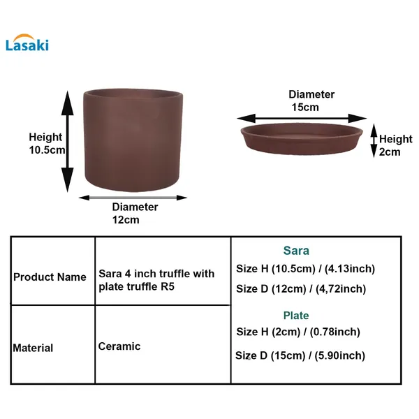 Sara_4_Inch_Truffle_With_Plate_Truffle_R5_Ceramic_Pots_For_Indoor_Plants,Planters,Flower,Gamla,Outdoor,Balcony,Home,Garden,Decor(Pot-H-10.5Cmxd-12Cm,Plate-H-2Xd-15Cm)