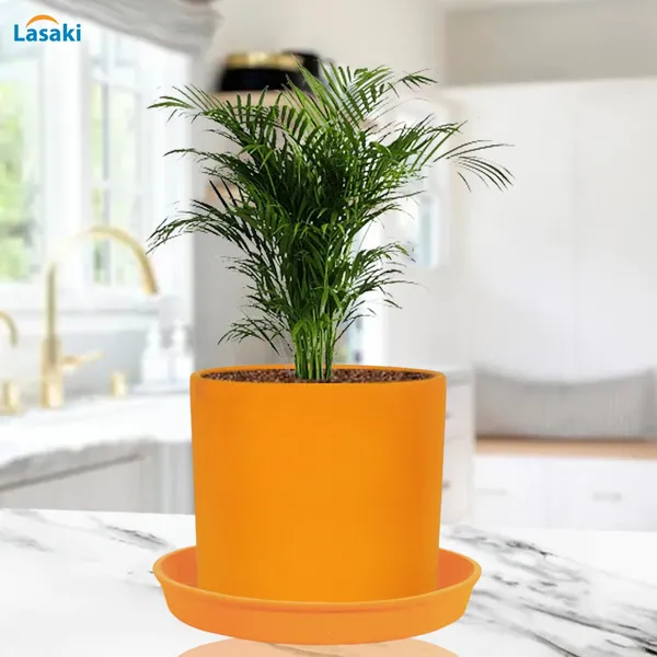 Sara_4_Inch_Lily_With_Plate_Lily_R5_Ceramic_Pots_For_Indoor_Plants,Planters,Flower,Gamla,Outdoor,Balcony,Home,Garden,Decor(Pot-H-10.5Cmxd-12Cm,Plate-H-2Xd-15Cm)