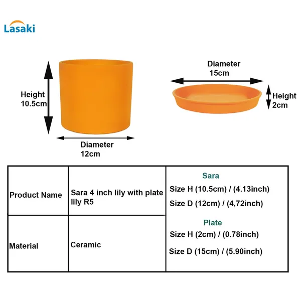Sara_4_Inch_Lily_With_Plate_Lily_R5_Ceramic_Pots_For_Indoor_Plants,Planters,Flower,Gamla,Outdoor,Balcony,Home,Garden,Decor(Pot-H-10.5Cmxd-12Cm,Plate-H-2Xd-15Cm)
