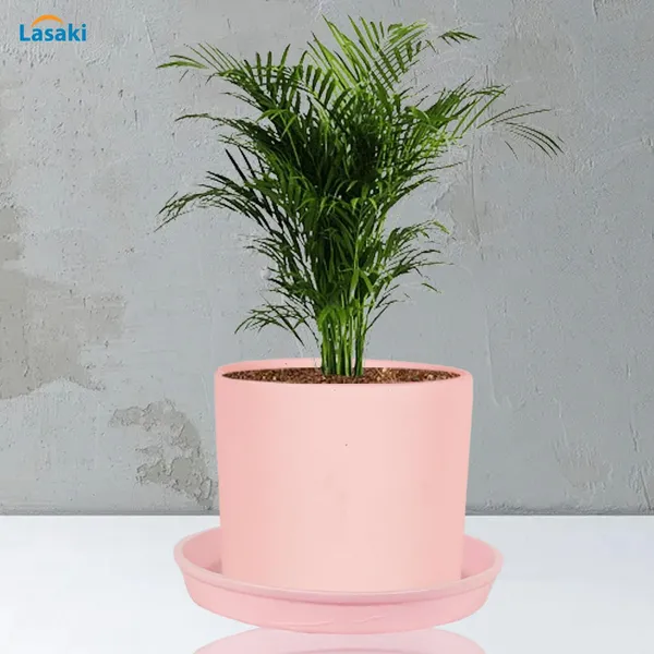 Sara_4_Inch_Pink_With_Plate_Pink_R5_Ceramic_Pots_For_Indoor_Plants,Planters,Flower,Gamla,Outdoor,Balcony,Home,Garden,Decor(Pot-H-10.5Cmxd-12Cm,Plate-H-2Xd-15Cm)
