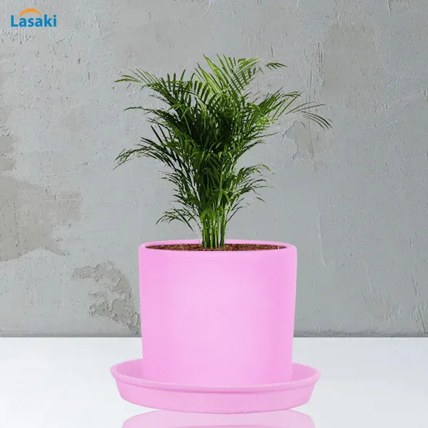 Sara_4_Inch_Purple_With_Plate_Purple_R5_Ceramic_Pots_For_Indoor_Plants,Planters,Flower,Gamla,Outdoor,Balcony,Home,Garden,Decor(Pot-H-10.5Cmxd-12Cm,Plate-H-2Xd-15Cm)