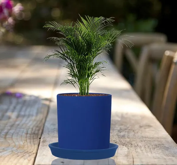 Sara_4_Inch_Blue_With_Plate_Blue_R5_Ceramic_Pots_For_Indoor_Plants,Planters,Flower,Gamla,Outdoor,Balcony,Home,Garden,Decor(Pot-H-10.5Cmxd-12Cm,Plate-H-2Xd-15Cm)