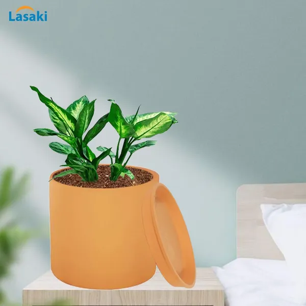 Sara_4_Inch_Ginger_With_Plate_Ginger_R5_Ceramic_Pots_For_Indoor_Plants,Planters,Flower,Gamla,Outdoor,Balcony,Home,Garden,Decor(Pot-H-10.5Cmxd-12Cm,Plate-H-2Xd-15Cm)