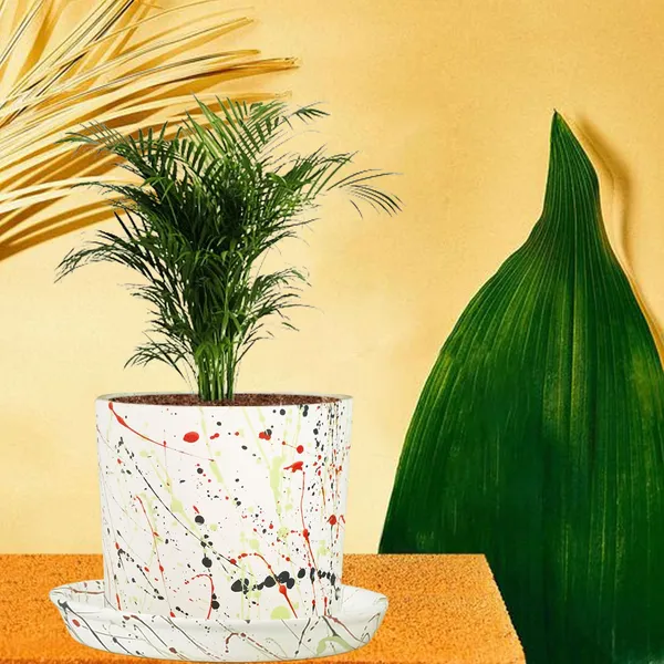 Sara_4_Inch_Multi_With_Plate_Multi_R5_Ceramic_Pots_For_Indoor_Plants,Planters,Flower,Gamla,Outdoor,Balcony,Home,Garden,Decor(Pot-H-10.5Cmxd-12Cm,Plate-H-2Xd-15Cm)