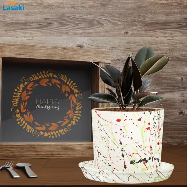 Sara_4_Inch_Multi_With_Plate_Multi_R5_Ceramic_Pots_For_Indoor_Plants,Planters,Flower,Gamla,Outdoor,Balcony,Home,Garden,Decor(Pot-H-10.5Cmxd-12Cm,Plate-H-2Xd-15Cm)