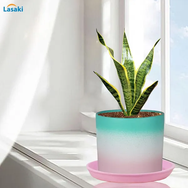 Sara_4_Inch_3T_Pwa_With_Plate_Pink_R5_Ceramic_Pots_For_Indoor_Plants,Planters,Flower,Gamla,Outdoor,Balcony,Home,Garden,Decor(Pot-H-10.5Cmxd-12Cm,Plate-H-2Xd-15Cm)