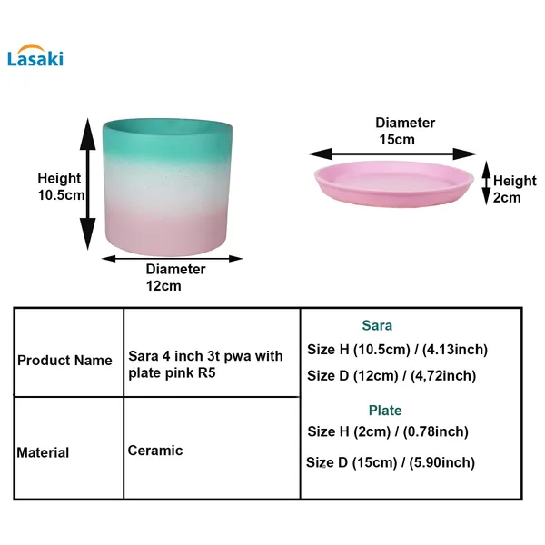 Sara_4_Inch_3T_Pwa_With_Plate_Pink_R5_Ceramic_Pots_For_Indoor_Plants,Planters,Flower,Gamla,Outdoor,Balcony,Home,Garden,Decor(Pot-H-10.5Cmxd-12Cm,Plate-H-2Xd-15Cm)