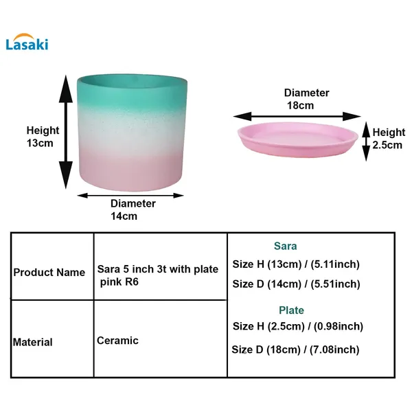 Sara_5_Inch_3T_Pwa_With_Plate_Pink_R6_Ceramic_Pots_For_Indoor_Plants,Planters,Flower,Gamla,Outdoor,Balcony,Home,Garden,Decor(Pot-H-13Cmxd-14Cm,Plate-H-2.5Xd-16Cm)