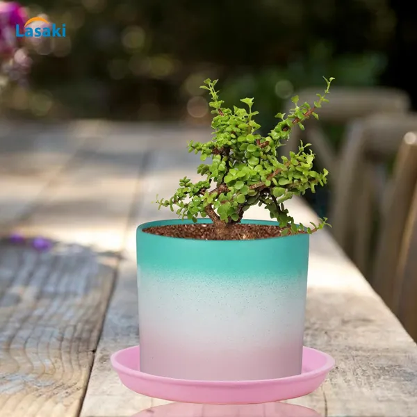 Sara_5_Inch_3T_Pwa_With_Plate_Pink_R6_Ceramic_Pots_For_Indoor_Plants,Planters,Flower,Gamla,Outdoor,Balcony,Home,Garden,Decor(Pot-H-13Cmxd-14Cm,Plate-H-2.5Xd-16Cm)