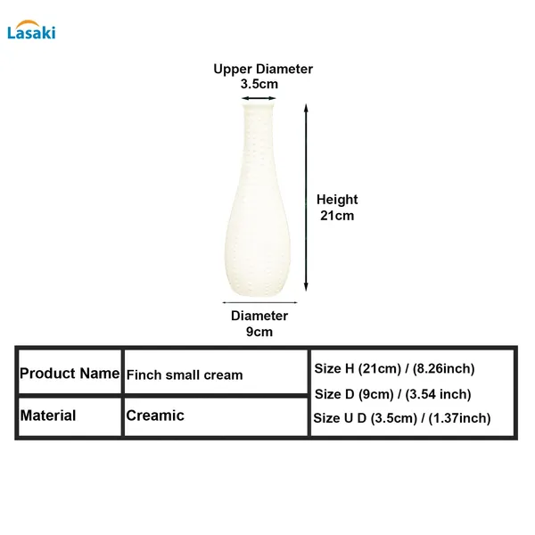 Finch_Small_Cream_Ceramic_Flower_Vase_For_Living_Room,_Bedroom,_Dining_Table,_Home_Decoration,_Artificial_Flowers_(D_-_9_X_H_-_21Cm)