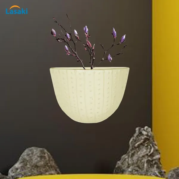 Half_Moon_Cream_Ceramic_Flower_Vase_For_Living_Room,_Bedroom,_Dining_Table,_Home_Decoration,_Artificial_Flowers_(L_-_15.5_X_W_-_6_X_H_-_12.5_Cm)