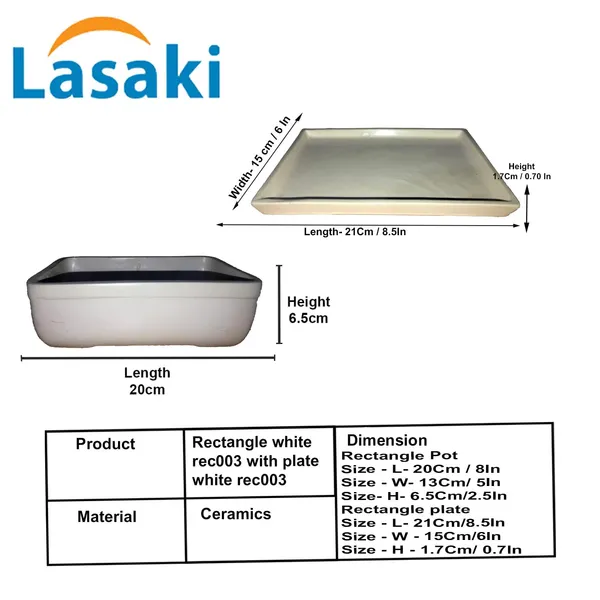 Rectangle_White_Rec003_With_Plate_White_Rec003_Ceramic_Pots_For_Indoor_Plants,Bonsai,Planters,Gamla,Outdoor,Balcony,Home,Garden,Succulent