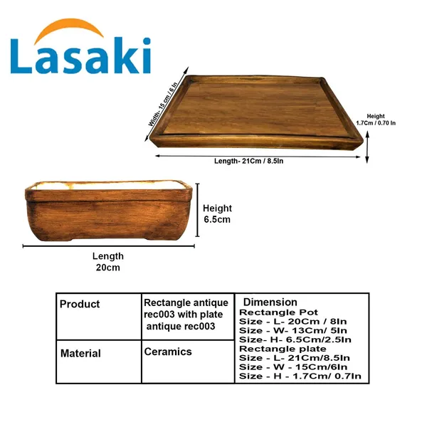 Rectangle_Antique_Rec003_With_Plate_Antique_Rec003_Ceramic_Pots_For_Indoor_Plants,Bonsai,Planters,Gamla,Outdoor,Balcony,Home,Garden,Succulent