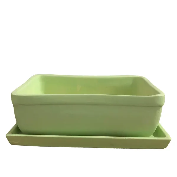 Rectangle_Mint_Rec003_With_Plate_Mint_Rec003_Ceramic_Pots_For_Indoor_Plants,Bonsai,Planters,Gamla,Outdoor,Balcony,Home,Garden,Succulent