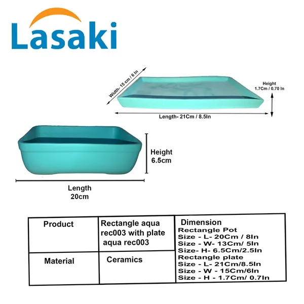 Rectangle_Aqua_Rec003_With_Plate_Aqua_Rec003_Ceramic_Pots_For_Indoor_Plants,Bonsai,Planters,Gamla,Outdoor,Balcony,Home,Garden,Succulent