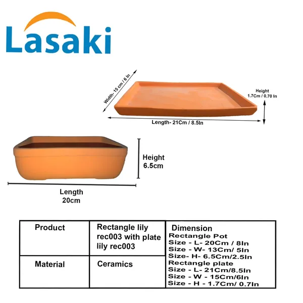 Rectangle_Lily_Rec003_With_Plate_Lily_Rec003_Ceramic_Pots_For_Indoor_Plants,Bonsai,Planters,Gamla,Outdoor,Balcony,Home,Garden,Succulent