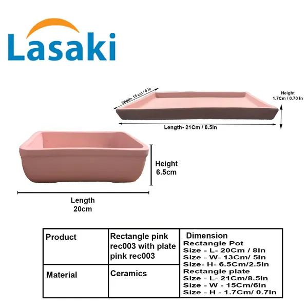 Rectangle_Pink_Rec003_With_Plate_Pink_Rec003_Ceramic_Pots_For_Indoor_Plants,Bonsai,Planters,Gamla,Outdoor,Balcony,Home,Garden,Succulent