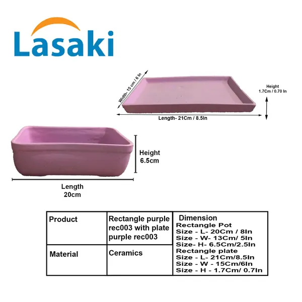 Rectangle_Purple_Rec003_With_Plate_Purple_Rec003_Ceramic_Pots_For_Indoor_Plants,Bonsai,Planters,Gamla,Outdoor,Balcony,Home,Garden,Succulent