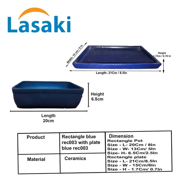 Rectangle_Blue_Rec003_With_Plate_Blue_Rec003_Ceramic_Pots_For_Indoor_Plants,Bonsai,Planters,Gamla,Outdoor,Balcony,Home,Garden,Succulent