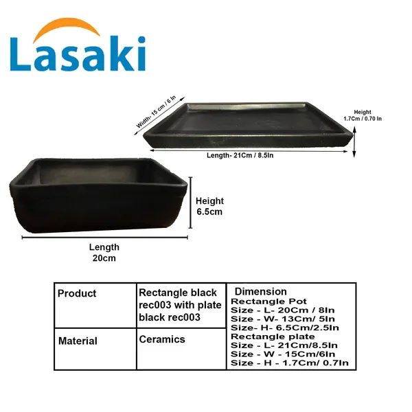 Rectangle_Black_Rec003_With_Plate_Black_Rec003_Ceramic_Pots_For_Indoor_Plants,Bonsai,Planters,Gamla,Outdoor,Balcony,Home,Garden,Succulent