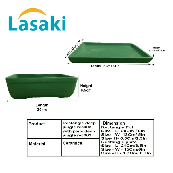 Rectangle_Deep_Jungle_Rec003_With_Plate_Deep_Jungle_Rec003_Ceramic_Pots_For_Indoor_Plants,Bonsai,Planters,Gamla,Outdoor,Balcony,Home,Garden,Succulent