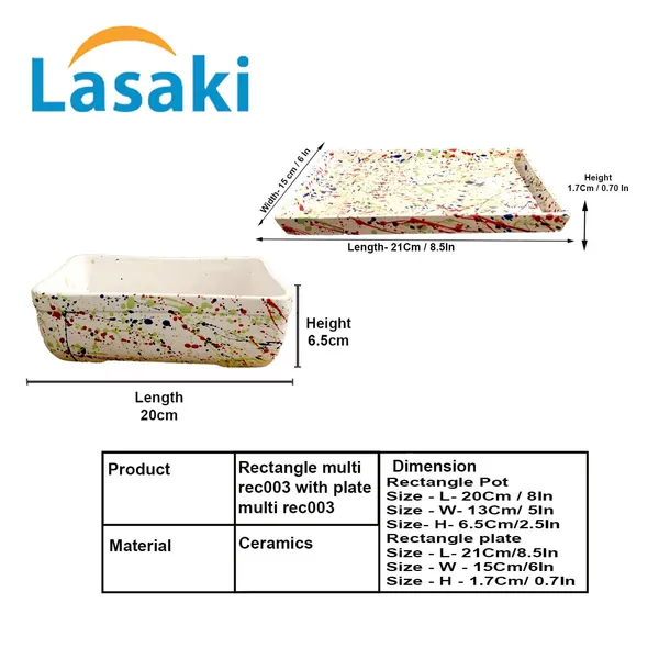 Rectangle_Multi_Rec003_With_Plate_Multi_Rec003_Ceramic_Pots_For_Indoor_Plants,Bonsai,Planters,Gamla,Outdoor,Balcony,Home,Garden,Succulent
