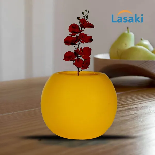 Peblo_Small_Saffron_Ceramic_Pots_For_Indoor_Plants,_Planters,Gamla,Outdoor,Balcony,Home,Round,Garden,_Office_Decor,Succulent(H_-_7_X_D_-_9_Cm)