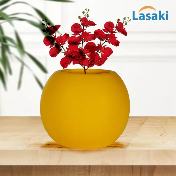 Peblo_Small_Saffron_Ceramic_Pots_For_Indoor_Plants,_Planters,Gamla,Outdoor,Balcony,Home,Round,Garden,_Office_Decor,Succulent(H_-_7_X_D_-_9_Cm)