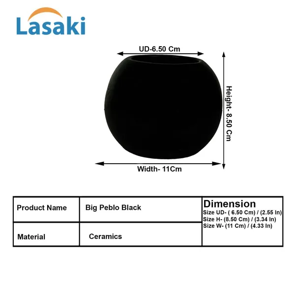 Peblo_Big_Black_Ceramic_Pots_For_Indoor_Plants,_Planters,Gamla,Outdoor,Balcony,Home,Round,Garden,_Office_Decor,Succulent(H_-_8.5_X_D_-_11_Cm)