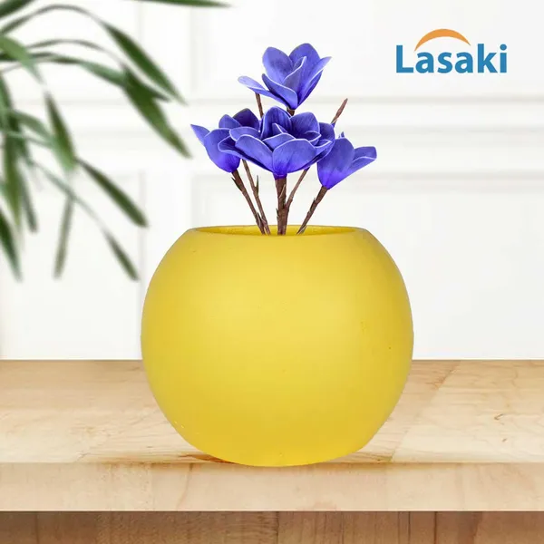Peblo_Big_Saffron_Ceramic_Pots_For_Indoor_Plants,_Planters,Gamla,Outdoor,Balcony,Home,Round,Garden,_Office_Decor,Succulent(H_-_8.5_X_D_-_11_Cm)
