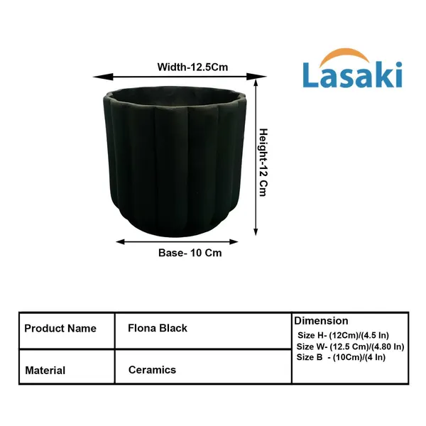 Flona_Black_Ceramic_Pots_For_Indoor_Plants,_Planters,Gamla,Outdoor,Balcony,Home,Round,Garden,_Office_Decor,Succulent(H_-_11.5_X_D_-_12.5_Cm)