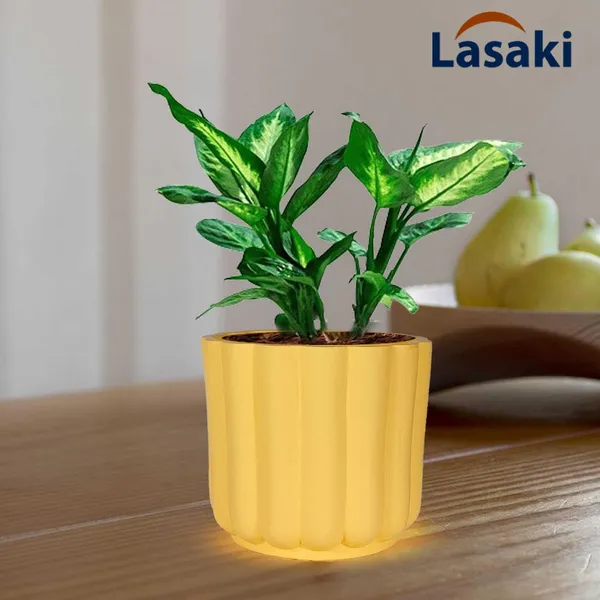 Flona_Saffron_Ceramic_Pots_For_Indoor_Plants,_Planters,Gamla,Outdoor,Balcony,Home,Round,Garden,_Office_Decor,Succulent(H_-_11.5_X_D_-_12.5_Cm)