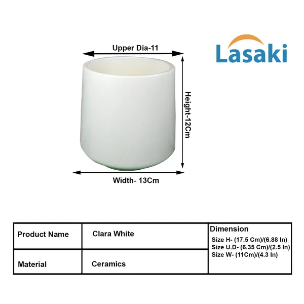Clara_White_Ceramic_Pots_For_Indoor_Plants,_Planters,Gamla,Outdoor,Balcony,Home,Round,Garden,_Office_Decor,Succulent(H_-_12.5_X_D_-_12.5_Cm)