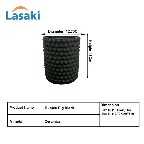 Bubble_Big_Black_Ceramic_Pots_For_Indoor_Plants,_Planters,Gamla,Outdoor,Balcony,Home,Round,Garden,_Office_Decor,Succulent(H_-_15_X_D_-_13_Cm)