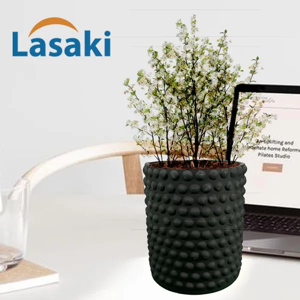 Bubble_Big_Black_Ceramic_Pots_For_Indoor_Plants,_Planters,Gamla,Outdoor,Balcony,Home,Round,Garden,_Office_Decor,Succulent(H_-_15_X_D_-_13_Cm)