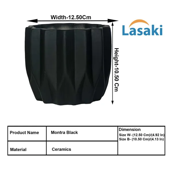 Montra_Black_Ceramic_Pots_For_Indoor_Plants,_Planters,Gamla,Outdoor,Balcony,Home,Round,Garden,_Office_Decor,Succulent(H_-_10.5_X_D_-_12.5_Cm)