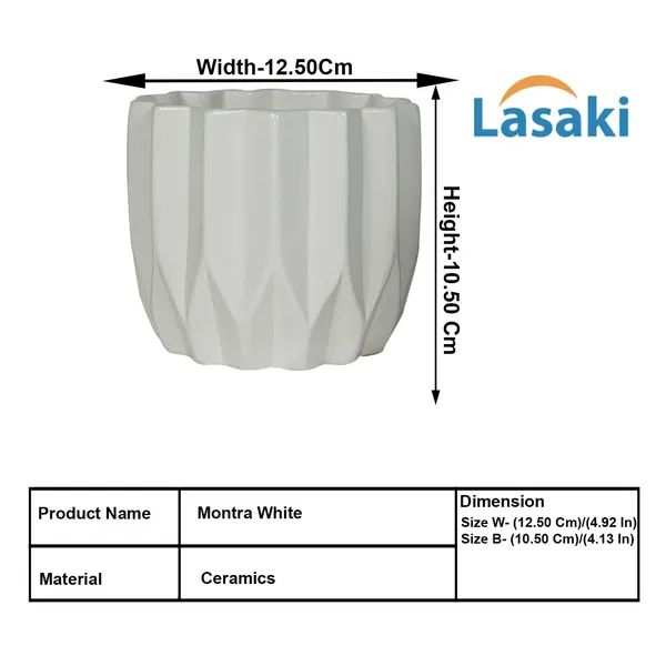 Montra_White_Ceramic_Pots_For_Indoor_Plants,_Planters,Gamla,Outdoor,Balcony,Home,Round,Garden,_Office_Decor,Succulent(H_-_10.5_X_D_-_12.5_Cm)