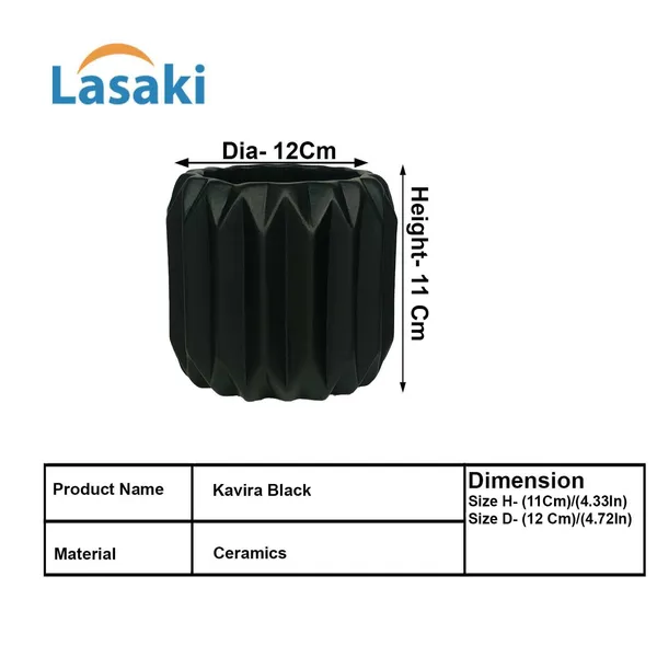 Kavira_Black_Ceramic_Pots_For_Indoor_Plants,_Planters,Gamla,Outdoor,Balcony,Home,Round,Garden,_Office_Decor,Succulent(H_-_11_X_D_-_12_Cm)