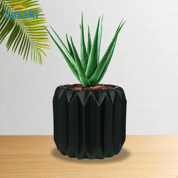 Kavira_Black_Ceramic_Pots_For_Indoor_Plants,_Planters,Gamla,Outdoor,Balcony,Home,Round,Garden,_Office_Decor,Succulent(H_-_11_X_D_-_12_Cm)