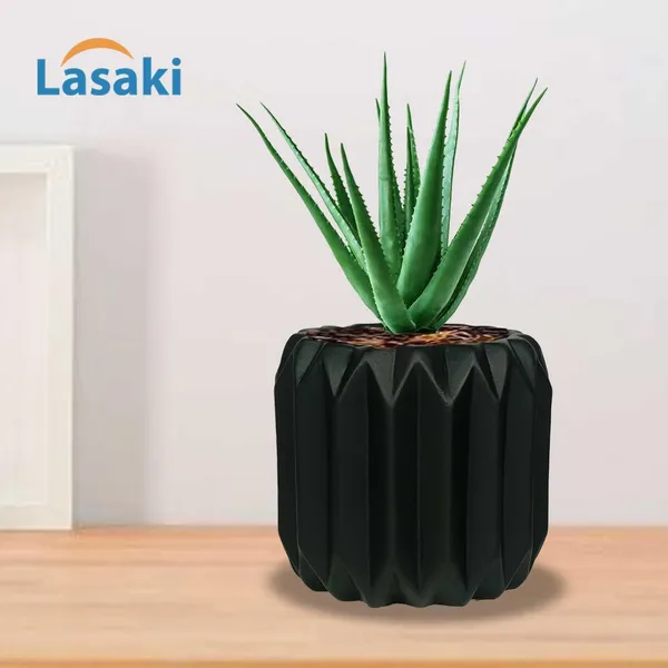 Kavira_Black_Ceramic_Pots_For_Indoor_Plants,_Planters,Gamla,Outdoor,Balcony,Home,Round,Garden,_Office_Decor,Succulent(H_-_11_X_D_-_12_Cm)