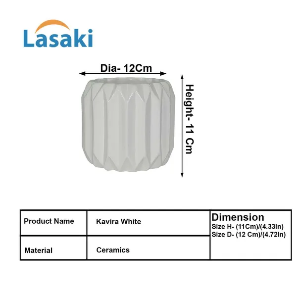 Kavira_White_Ceramic_Pots_For_Indoor_Plants,_Planters,Gamla,Outdoor,Balcony,Home,Round,Garden,_Office_Decor,Succulent(H_-_11_X_D_-_12_Cm)
