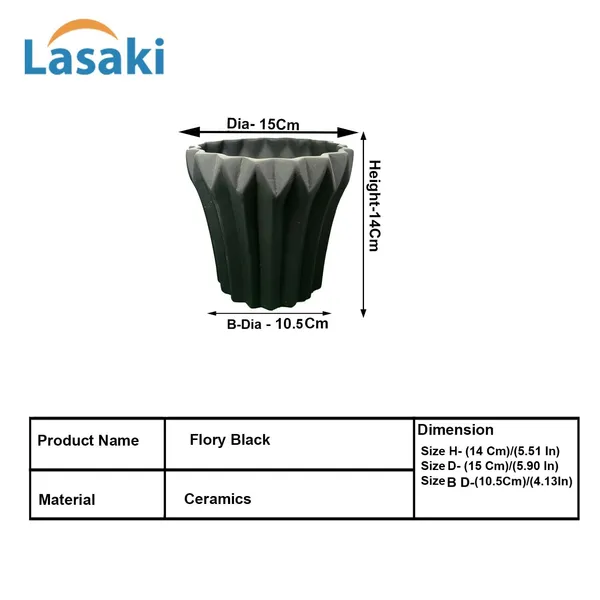 Flory_Black_Ceramic_Pots_For_Indoor_Plants,_Planters,Gamla,Outdoor,Balcony,Home,Round,Garden,_Office_Decor,Succulent(H_-_14_X_D_-_15_Cm)