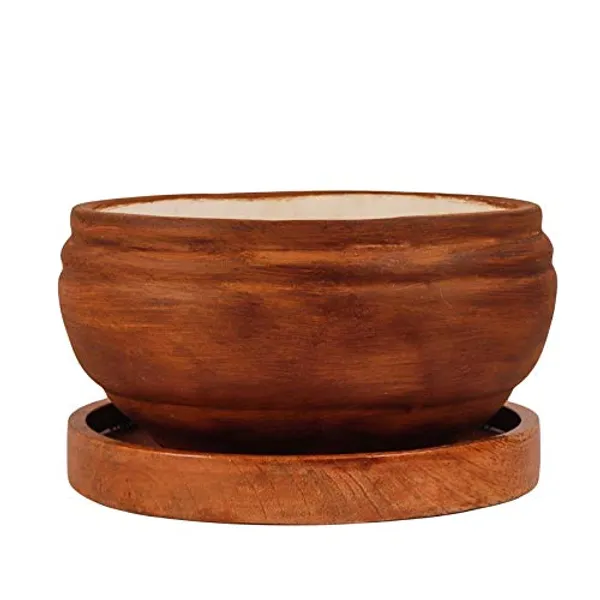 Bowl_Ceramic_Succulent_Cactus_Planter_Pots_With_Wooden_Plate_For_Home,_Living_Room,Indoor,Outdoor_Gifts_For_Diwali_Decoration_Pot_Container(Antique,Plate_Beach_Wp5)Set_Of_3