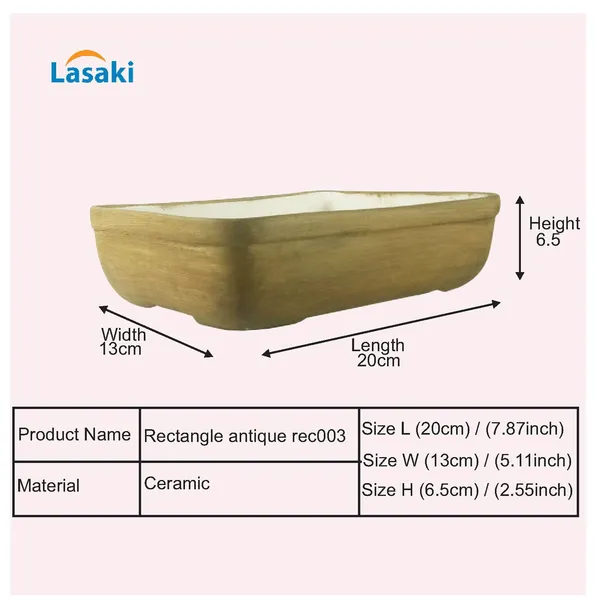 Rectangle_Ceramic_Pots_For_Indoor_Outdoor_Flower,Plants,Planters_Gamla_Balcony_Home_Garden_Office_Deco_Succulent(Antique_With_Polish)(L:20_Cm,W:13_Cm,H:6.5_Cm)_Rec003